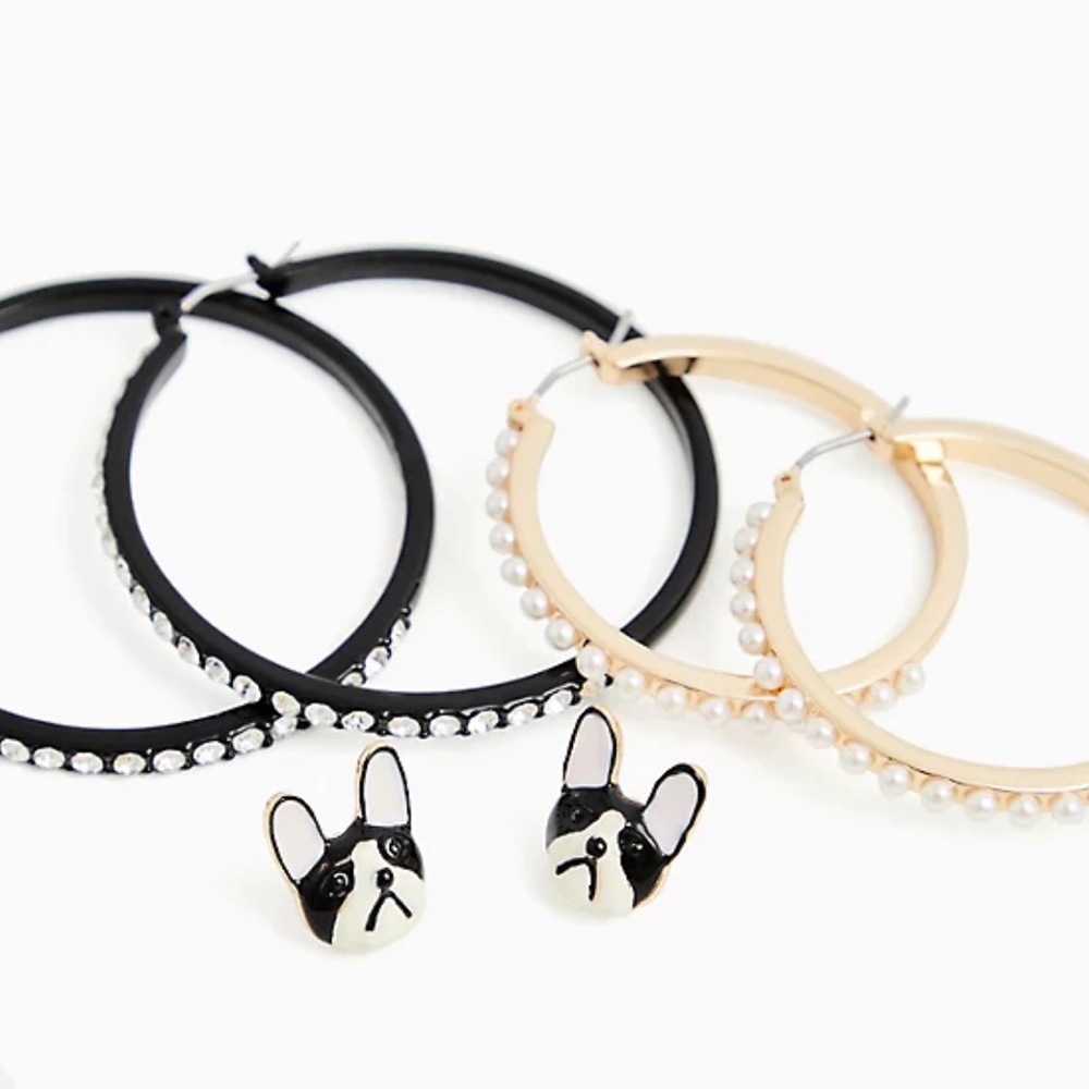 Boston Terrier Dog Stud & Hoop 3 Pair Earrings